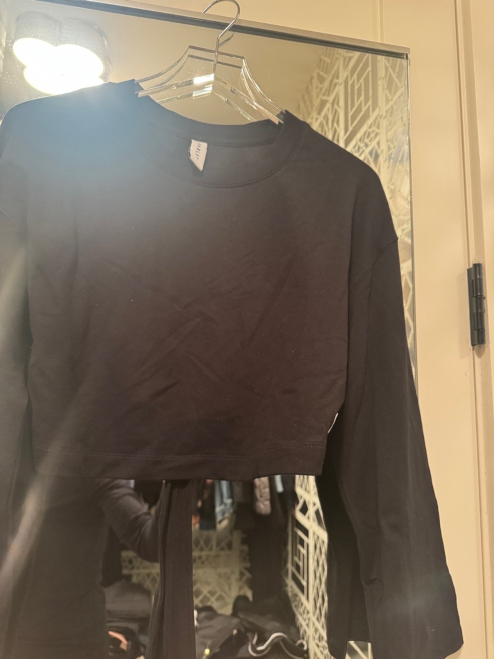 Black Cropped Long Sleeve Tie-Back Top